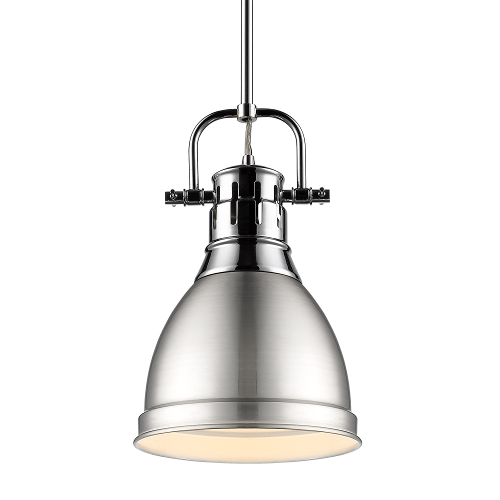 Yep by Golden Lighting Duncan 1-light 9in Rod Hung Pendant in Chrome and Pewter shade